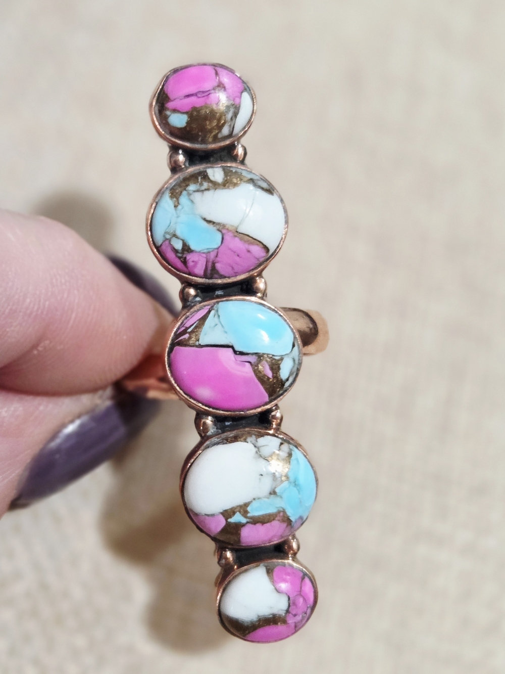 Multicolor Cotton Candy Turquoise Inlay Stackable Ring